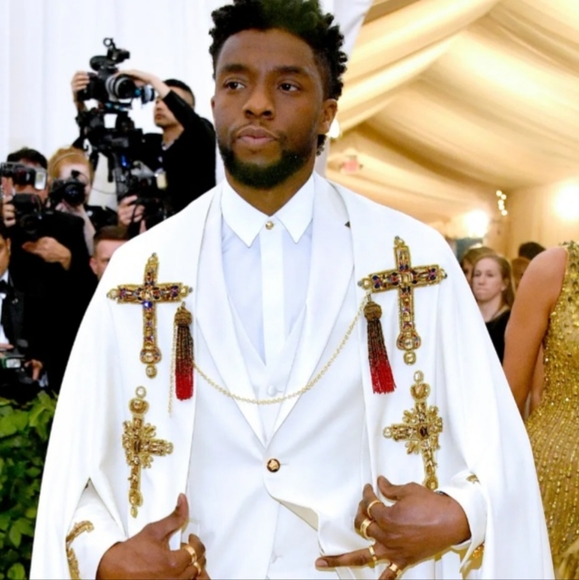 Met Gala Chadwick Boseman Inspired Men Suit White and Gold - Picture 15 of 16
